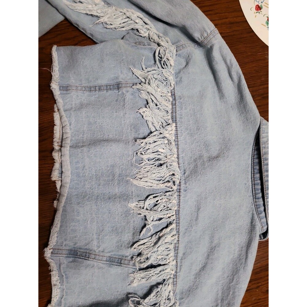 Denim Jacket Cropped With Fringe Size M - Picture 3 of 7
